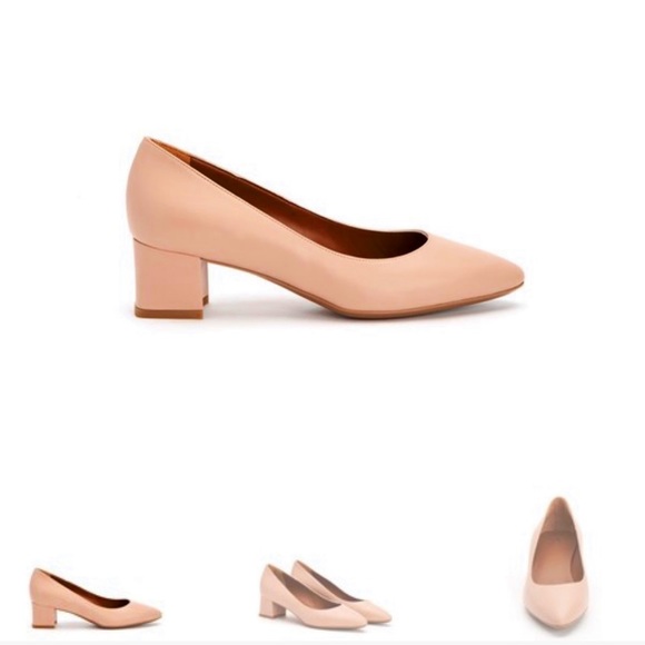 almond toe block heel pump